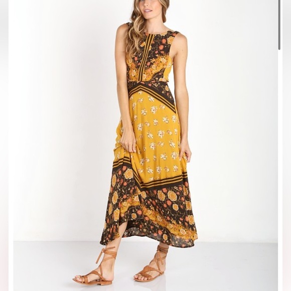 Free People 60's Sunrise Oblivion Keyhole Cut Out Dress Antique Gold size 8 - Picture 3 of 16